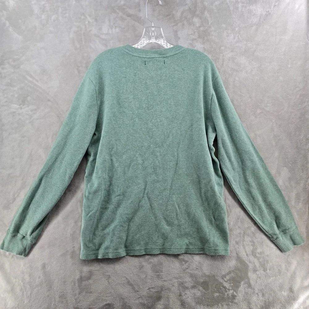 Criquet Henley Shirt Mens Large Green Waffle Knit Thermal Long Sleeve Cotton